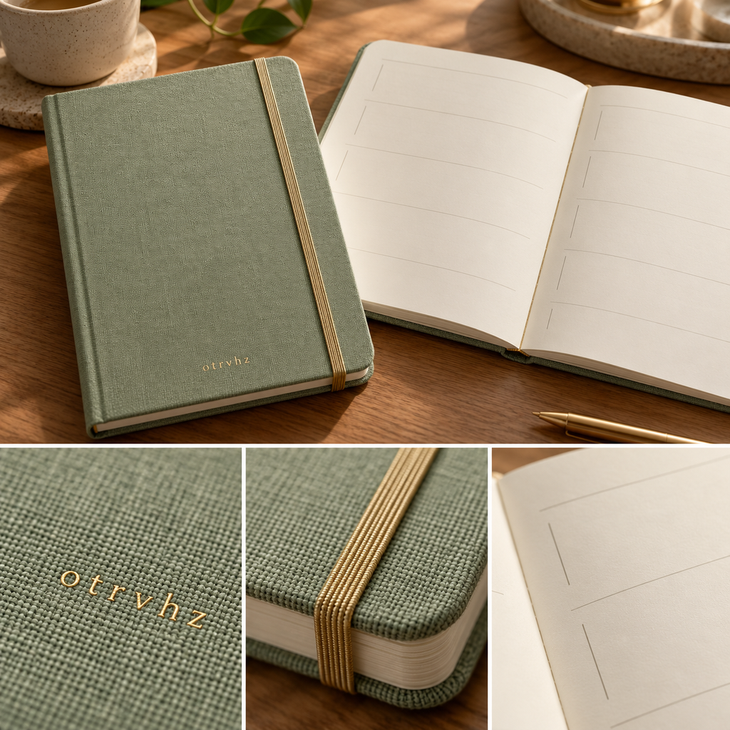 Close-up detail of Sage Linen Undated Weekly Planner