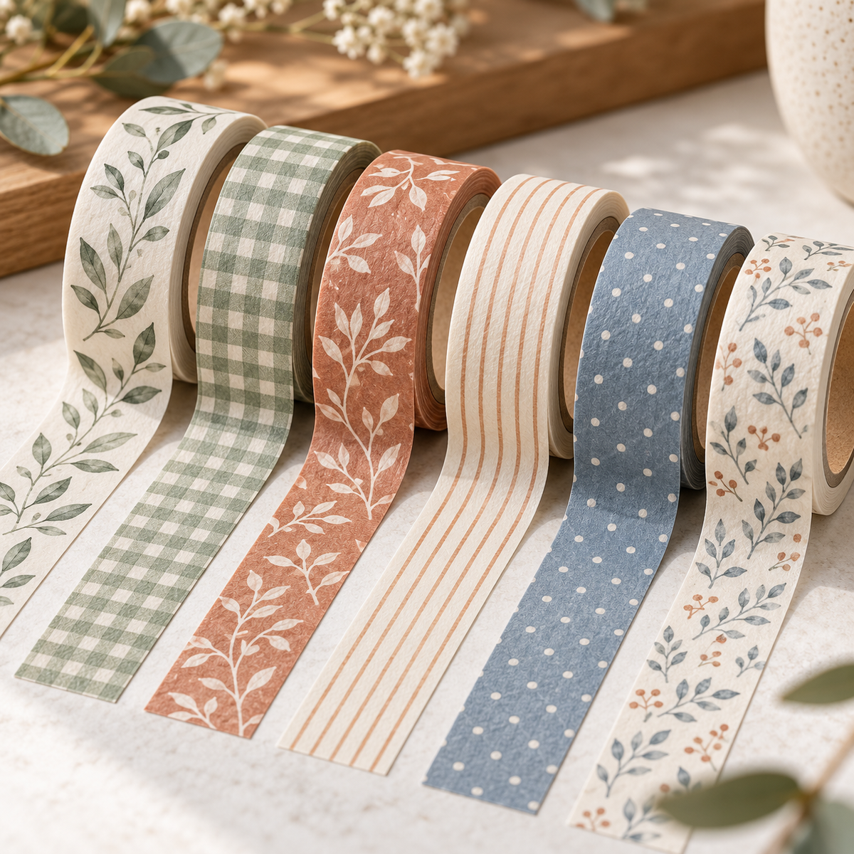 Close-up detail of Botanical Notes Washi Tape Set