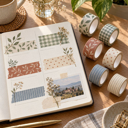 Lifestyle scene of Botanical Notes Washi Tape Set