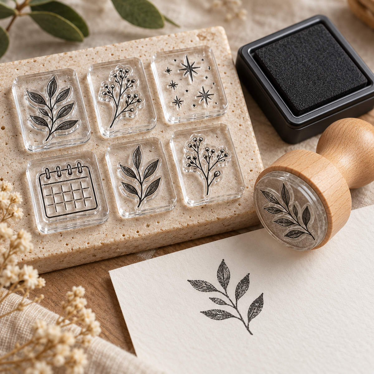 Close-up detail of Botanical Journaling Stamp Kit