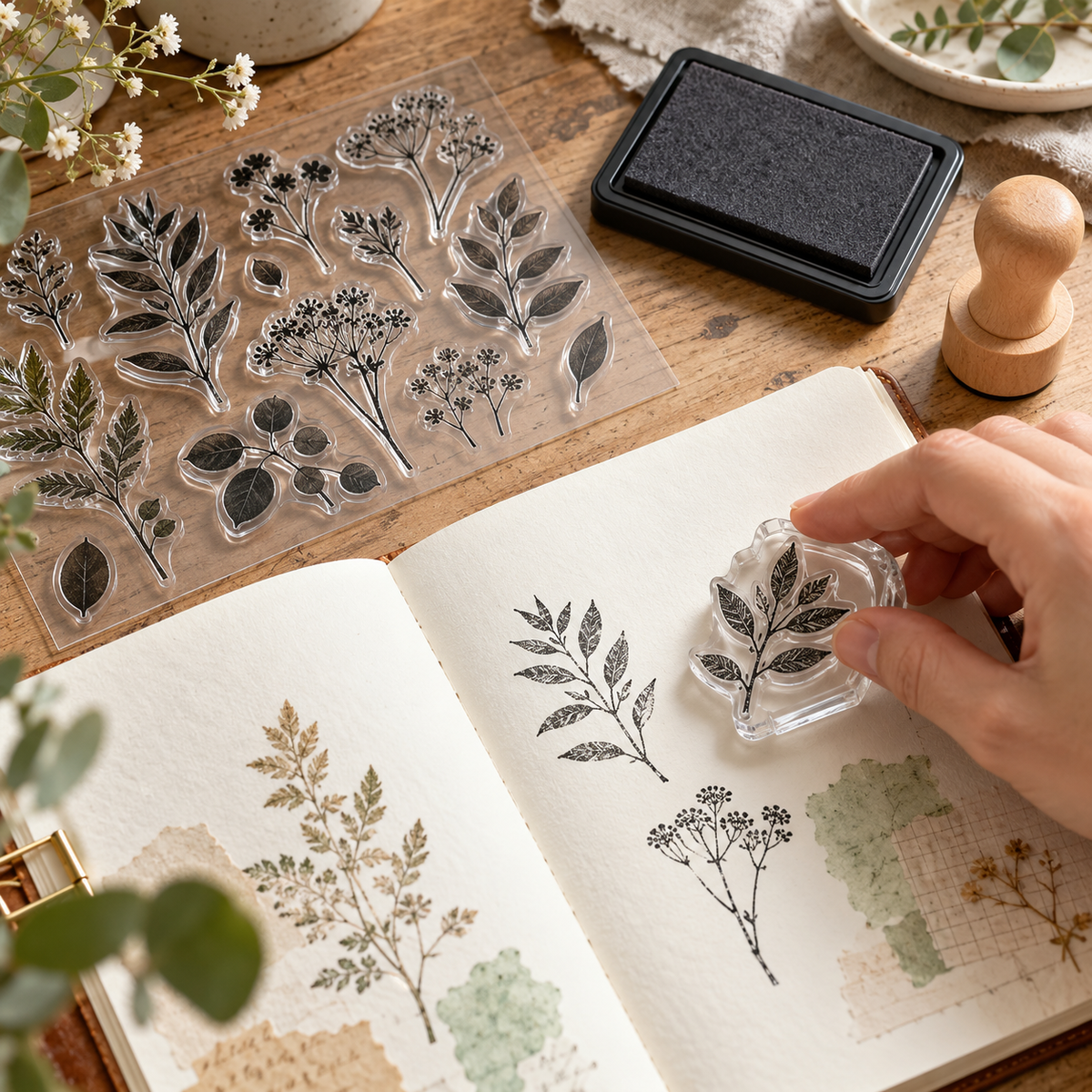 Lifestyle scene of Botanical Journaling Stamp Kit