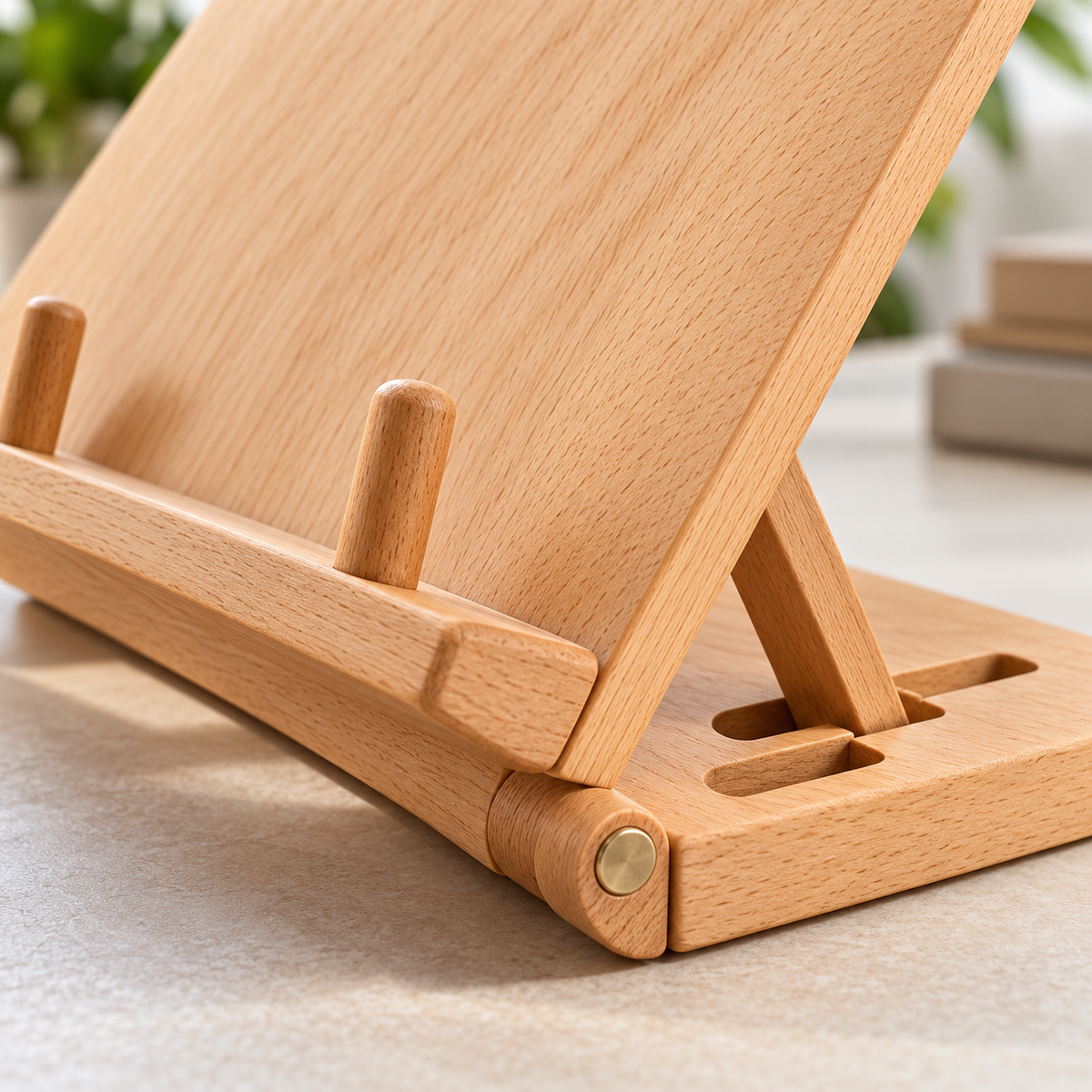 Close-up detail of Foldable Beechwood Book Stand