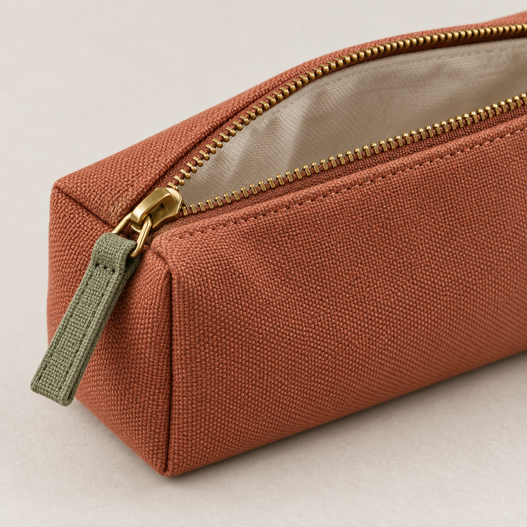 Close-up detail of Terracotta Canvas Pencil Pouch